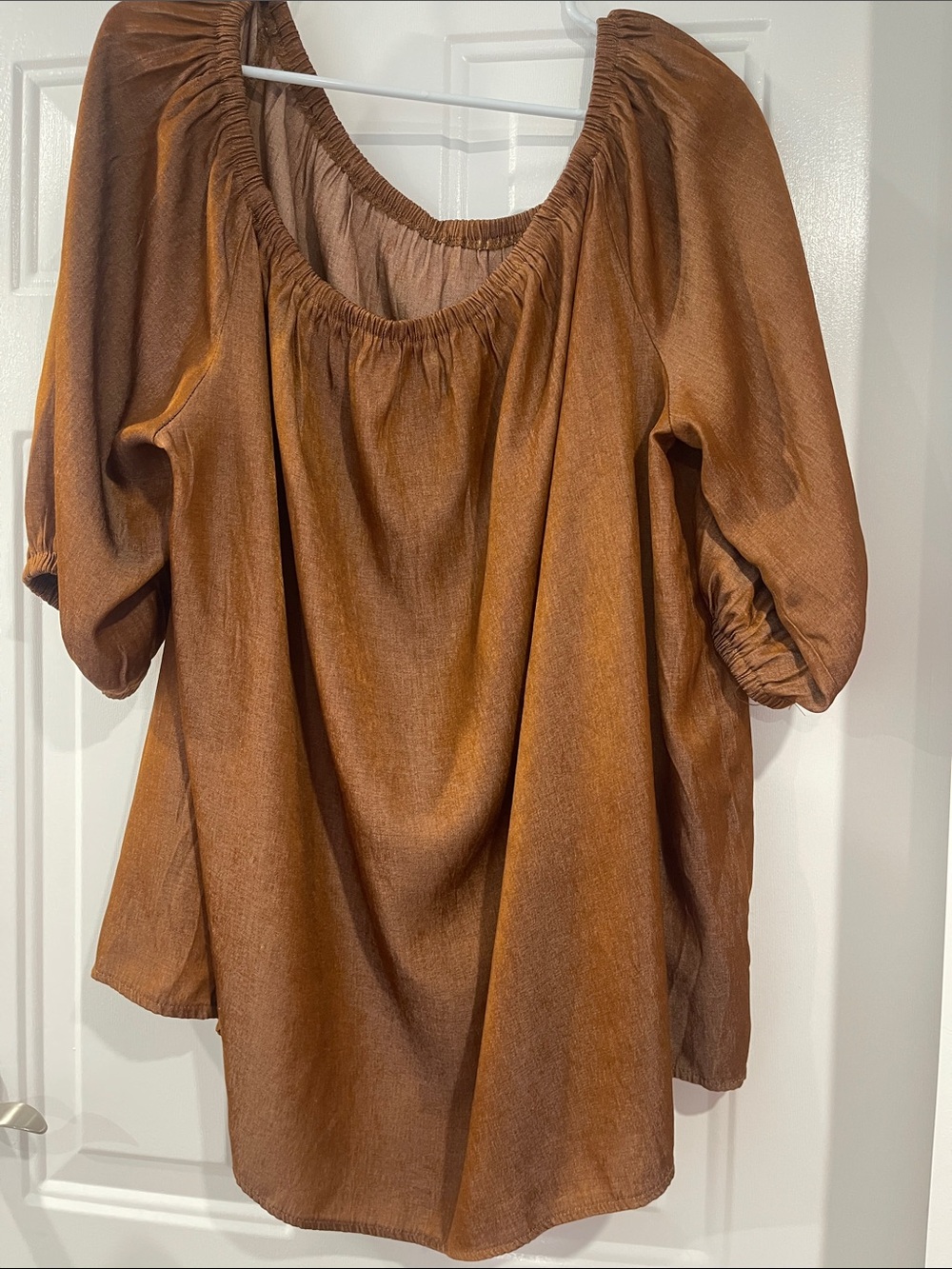 SHEIN Rust Brown Peasant Blouse with Scoop Neck